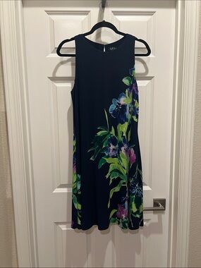 Lauren Ralph Lauren Navy Floral Shift Dress with Green and Purple Accents